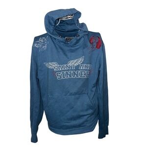 Cornerstore Bodega Saint and Sinner Blue Embroidered Cherub Hoodie Streetwear
